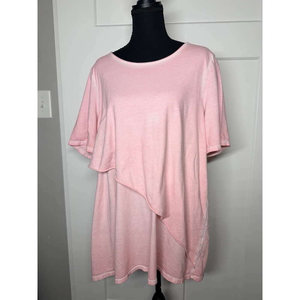 Focus Casual Life Pink Asymmetrical Tunic Top Women's L 100% Cotton Boho